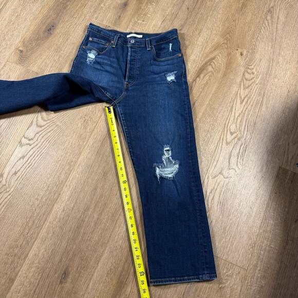 Levi’s Ribcage Straight Ankle Jeans Distressed Dark Wash W30 L27 High Rise - Picture 8 of 10